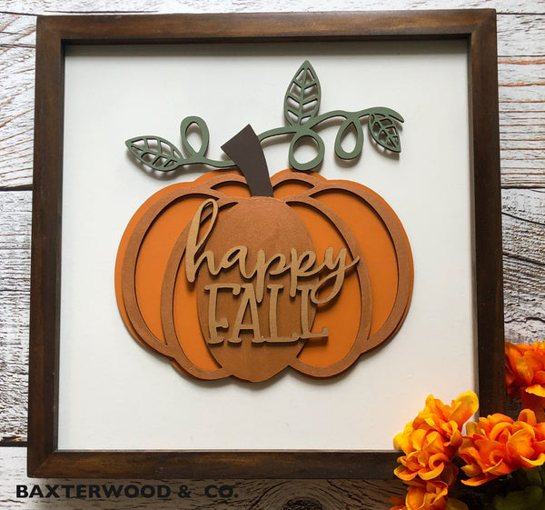 HAPPY FALL PUMPKIN THREE DIMENSIONAL FRAMED ART