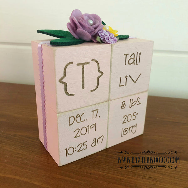 BABY KEEPSAKE BLOCK SET ENGRAVED PERSONALIZED/CUSTOM MADE