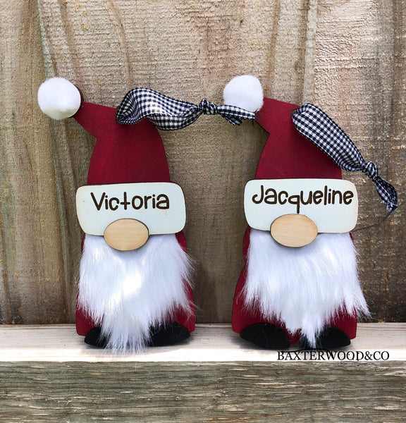 SANTA CLAUS GNOME CHRISTMAS ORNAMENT WITH PERSONALIZED NAME ENGRAVED