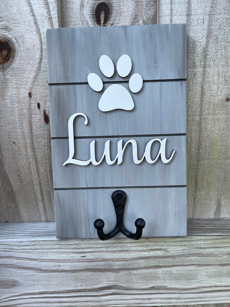 DOG LEASH HOLDER PERSONALIZED, 3D PAW AND NAME