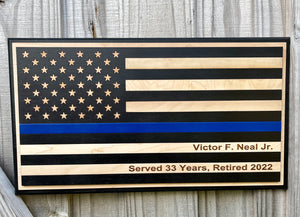 AMERICAN FLAG WITH THIN BLUE LINE - PERSONALIZED LASER ENGRAVED