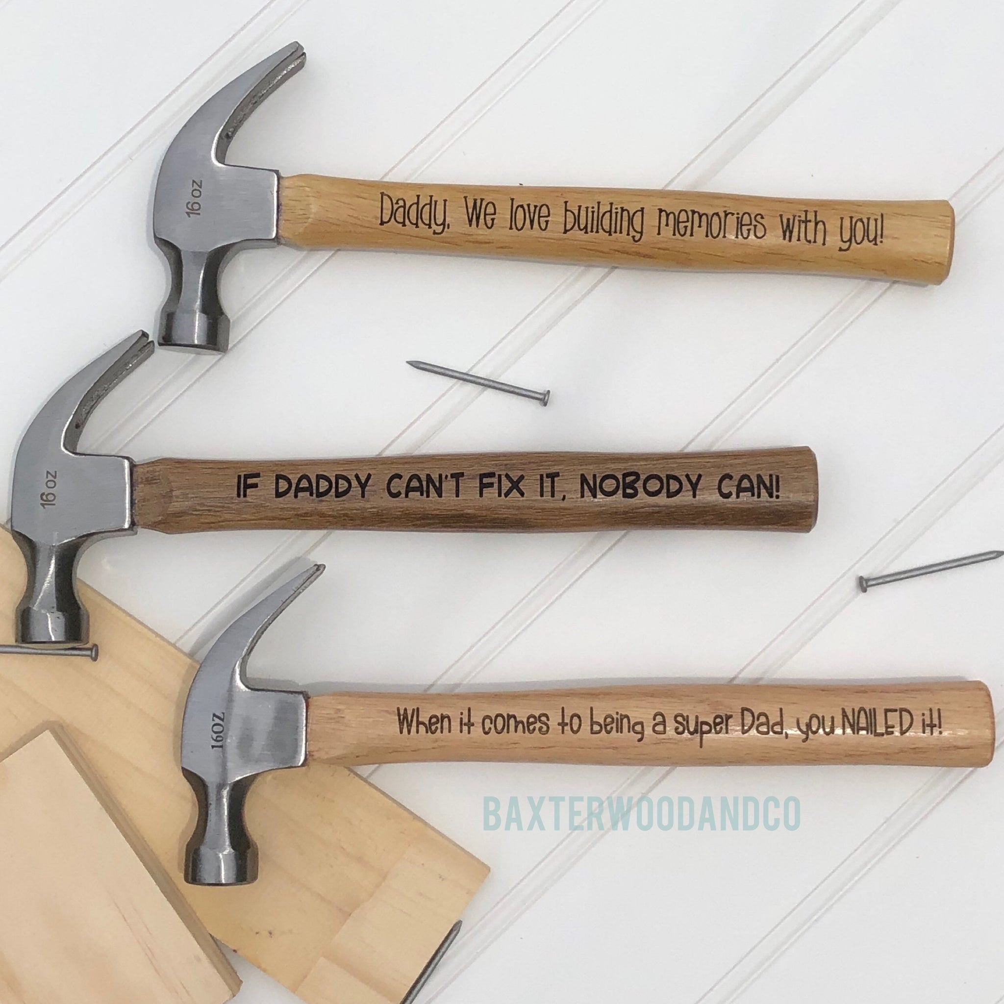 HAMMER WITH WOOD HANDLE, PERSONALIZED LASER ENGRAVED MESSAGE