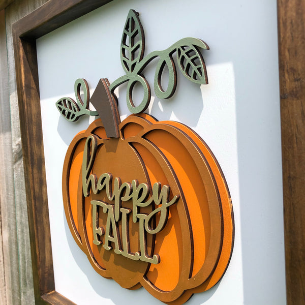 HAPPY FALL PUMPKIN THREE DIMENSIONAL FRAMED ART